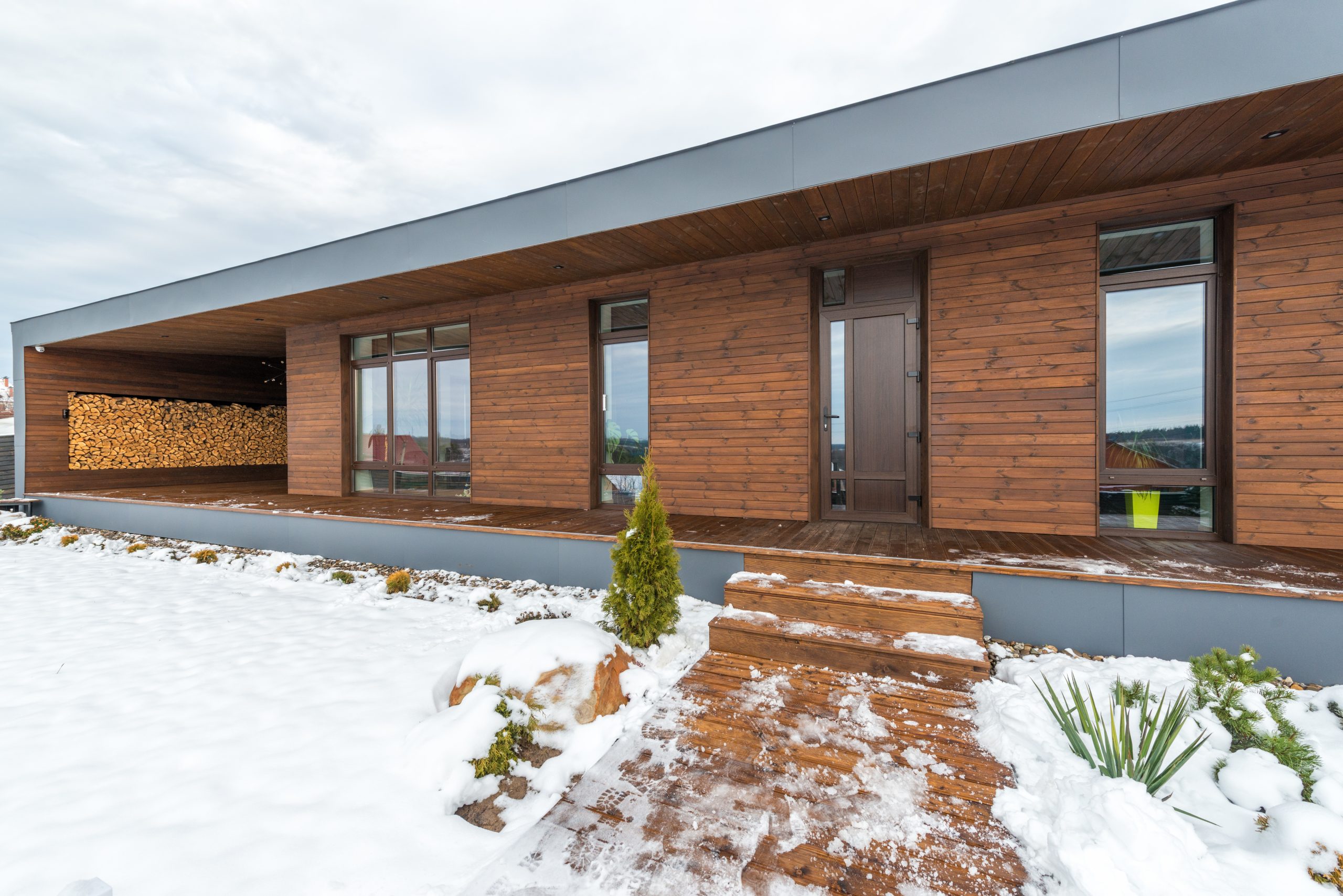 Photo of a modern wooden house